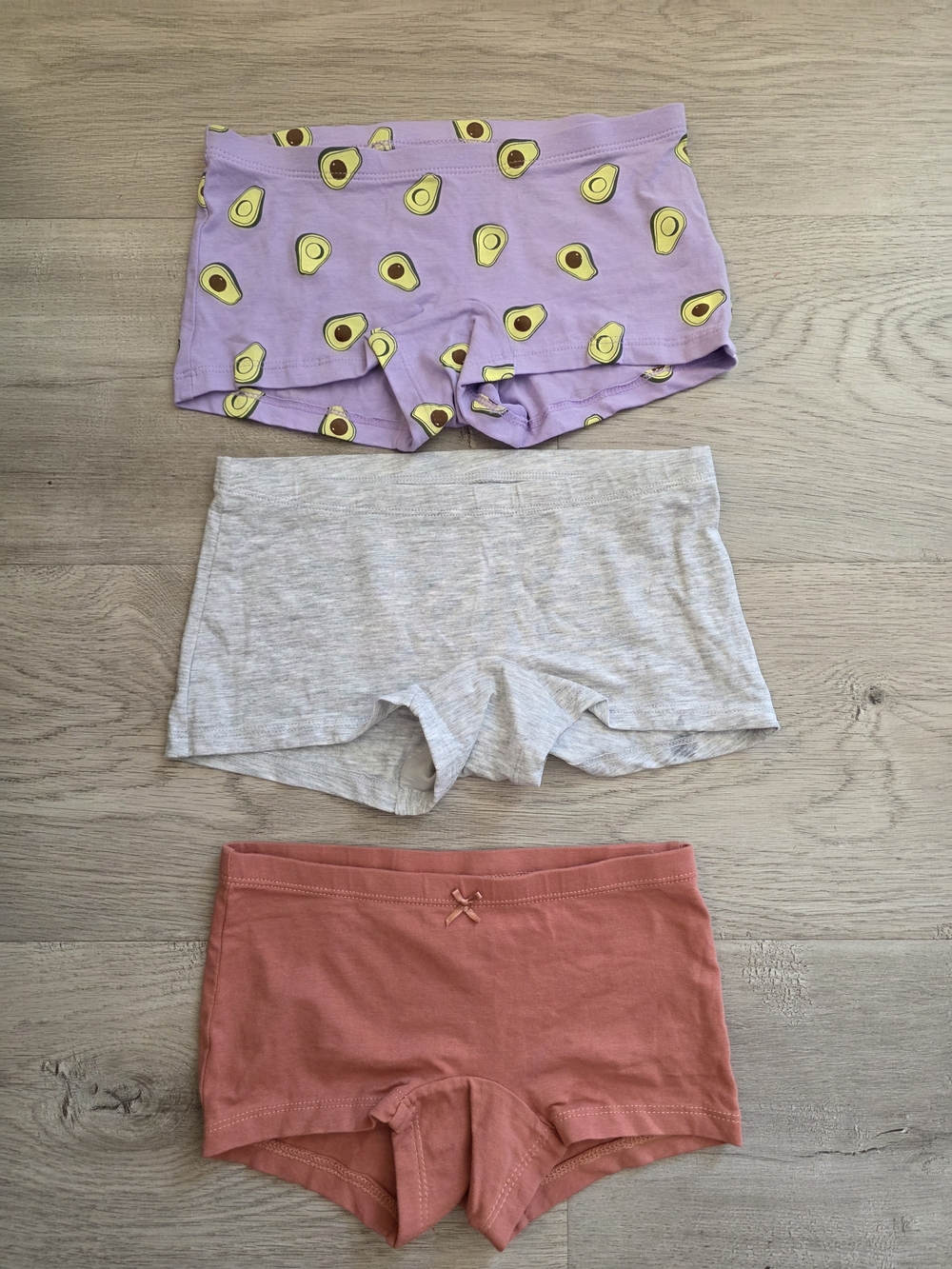 Girls' Cotton Stretch Boyshorts - Purple Avocado, Gray, and Coral Pack